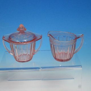 Jeannette Adam Depression Glass Pink - Creamer And Covered Sugar Bowl