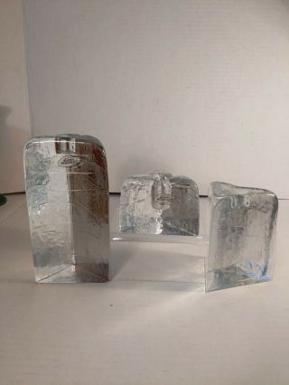 3 Vintage Blenko Clear Glass Ice Cube Triangle Candle Holders Mid Century