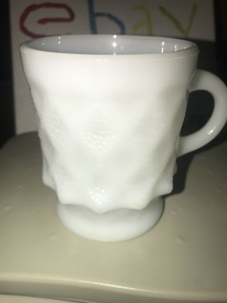 Vintage Fire King Kimberly Coffee Cup/mug 8 Oz White Milk Glass Diamond Embossed