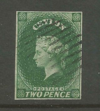 Ceylon Sg3 The 1857 - 9 Qv 2d Green Fine Cat £65
