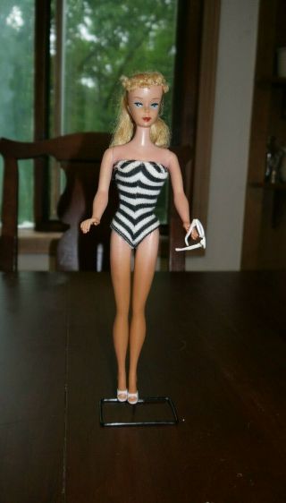 Vintage Barbie 3 Blond Ponytail Doll,  Blue Eyeliner,  T.  M Mattel Ex.