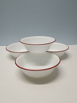 Set Of 4 Corelle Splendor Soup Cereal Bowls 6 - 1/4 " Red Rims On White