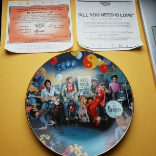 The Beatles All You Need Is Love 1992 Limited Edition Delphi Plate 22k Gold Rim