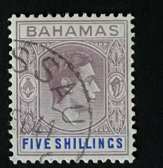 Bahamas George Vi 1938 5/ - Lilac & Blue Chalky Paper Sg 156 (cat £100)