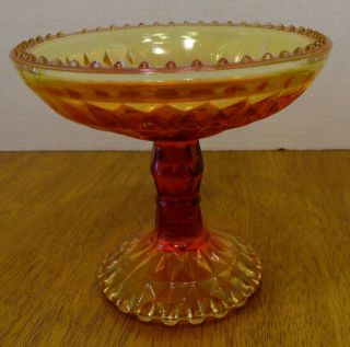 Vintage Jeannette Glass Amberina Footed Compote Windsor Amber Red
