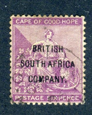 British South Africa Co,  Rhodesia 1896.  6d Deep Purple.  Sg 63.