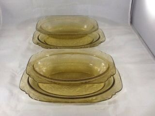 Set 2 Federal Depression Glass Madrid Amber Yellow Serving Bowl With Platter