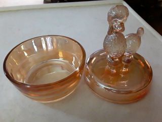 Jeannette Marigold Iridescent glass Poodle dog powder jar candy trinket dish 3