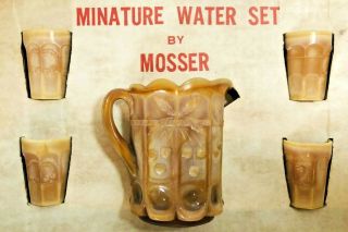 Vintage Mosser Chocolate Slag Glass Mini Water Set Old Stock