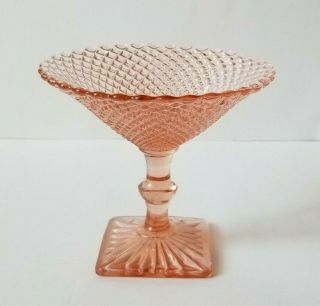 Vintage Pink Depression Glass Pedestal Candy Dish Diamond Cut