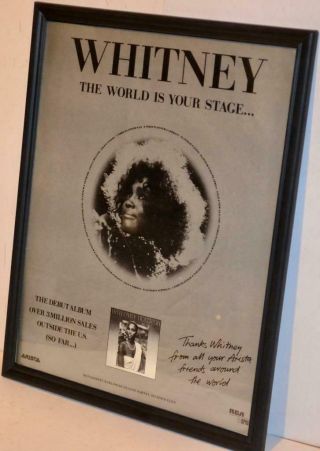 Whitney Houston 1986 World Is Your Stage Debut Lp Framed Promo Poster / Ad