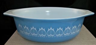 Vintage Pyrex Blue Tulip 043 Oval Casserole Dish 1 - ½ Qt No Lid
