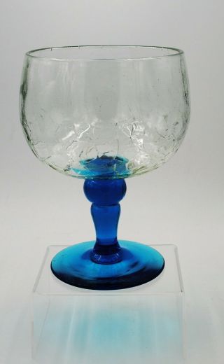 Vintage Blenko Hand Blown Crackle Glass Giant Goblet - 413s