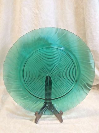 Jeannette Glass Swirl Ultra Marine Green 13 " Sandwich Plate 1937 - 1938