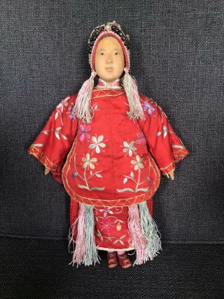 Antique Door Of Hope Chinese Wedding Doll Red Silk Bride Rare 1920s