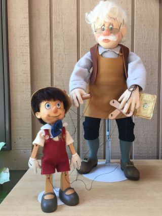 R John Wright Disney Gepetto & Pinocchio Marionette - Series I,  74 Of 500 W/coa
