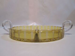 Vintage Yellow Cut To Clear Etched Stripe and Floral Divided Candy Relish Dish 3