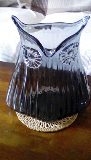 Large Charcoal Grey Hand Blown Art Glass Owl Vase.  10 Inches Tall.