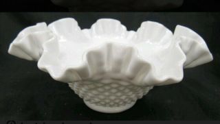 Vintage Fenton Hobnail White Milk Glass Ruffled Candy Dish Bowl 9 1/2 "