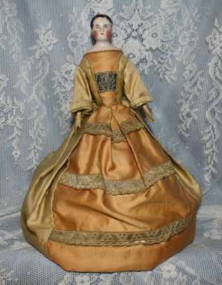 Rare Antique French A/o 11 " China Doll - Skirt W/many French Fortunes Brown Hair