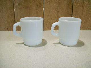 Vintage Anchor Hocking White Milk Glass Stackable Coffee Cups Oven Proof Set 2