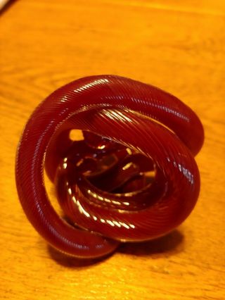 Hand - Blown Art Glass Twisted Rope Knot Burdundy Color