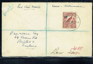 Guinea 1933 Cover Wau To U.  K.  With 2/= Bird Of Paradise Air Mail Stamp