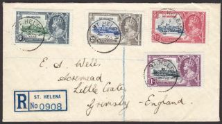 St Helena 1935 Kgv Silver Jubilee Set On Registered Cover To Grimsby,  Uk