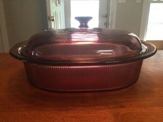 Vision Corning Ware Cookware Cranberry 4 Qt Liter Oval Roaster W/ Lid V - 34 C Usa