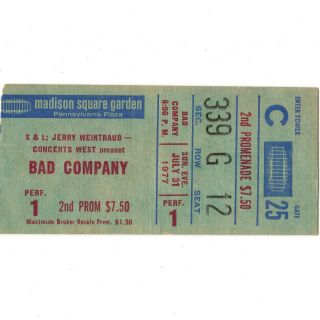 Bad Company & Climax Blues Concert Ticket Stub York Ny 7/31/77 Burnin 