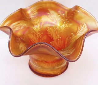 Vtg Fenton Marigold Carnival Glass Holly Berries Pattern Hat Dish Vase 6”w 3.  5”h