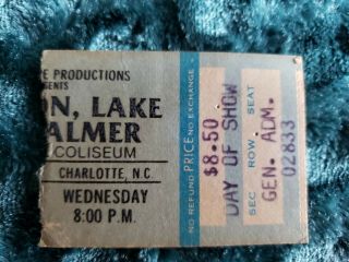 Emerson Lake Palmer Ticket Stub 1977 Charlotte Coliseum Nc