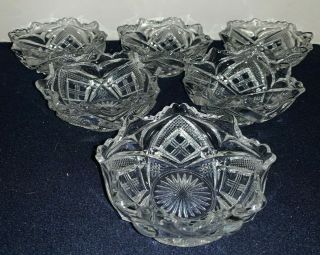 (set Of 6) Vintage Pressed Glass Ruffled Edge 5 " Dessert Individual Fruit Bowls