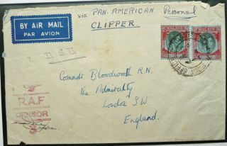 MALAYA 8 SEP 1941 FORCES MAIL AIRMAIL COVER TO LONDON,  ENGLAND WITH RAF CENSOR 2