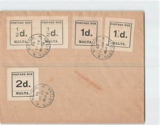 Malta 1925 5v Postage Due Stamps On Cover From Valletta