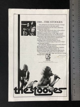 The Stooges W/iggy Pop 1969 11x17” Self - Titled Debut Album Release Ad