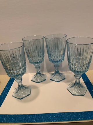 4 Vintage Fostoria Heritage Light Blue Water Glasses 7 1/4 Inch
