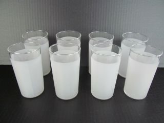 8 Vintage Zombie Collins Libbey 10oz Drinking Glasses Frosted White Clear Rim