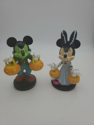 Disney Mickey& Minnie Mouse/bride Of Frankenstein And Frankie 6” Resin Halloween