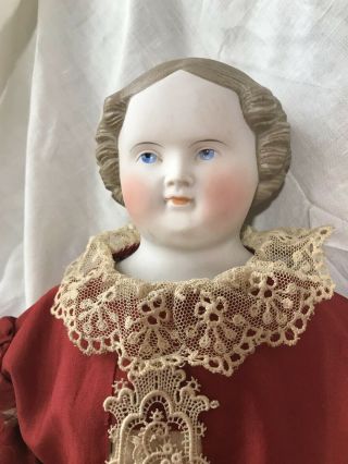 Antique Uncommon Brown Hair Parian Bisque Shoulder Head Doll