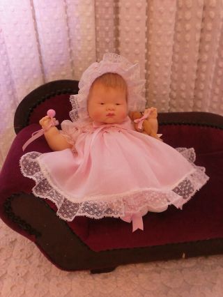 Vintage Vogue 12 " Baby Dear Doll With Smocked Dress & Bonnet With Extra Outfit.