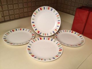 Corelle Memphis Dinner Plates 10 1/4 " Color Blocks On White (set Of 4)
