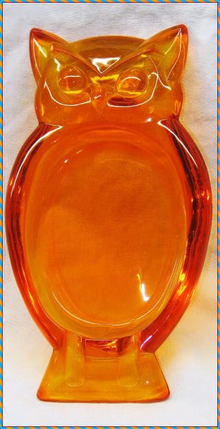 Vintage Mcm Orange/amberina Viking Glass Owl Ashtray