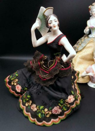 Vintage Porcelain Pincushion Germany Half Doll Dressel & Kister Spanish Dancer