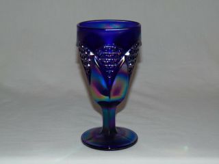 Vintage Antique Cobalt Blue Iridescent Carnival Glass 6 1/2 " Tall Wine Goblet