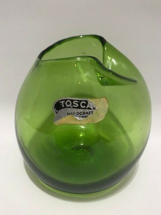 Vintage Toscany Hand Crafted Empoli Glass Green Vase Italy 5 1/2 " Tall