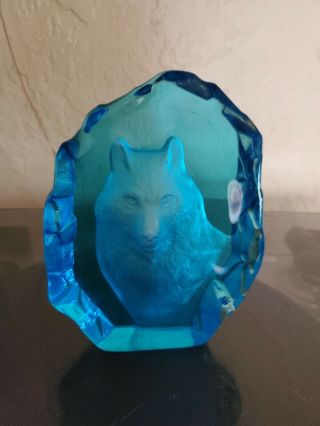 Full Lead Crystal Glass Etched Wolf.  Artist Unknown.