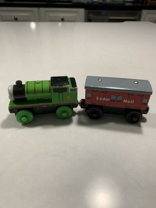 Thomas & Friends Wooden Railway - Hard At Work Percy With Sodor Mail Car Rare