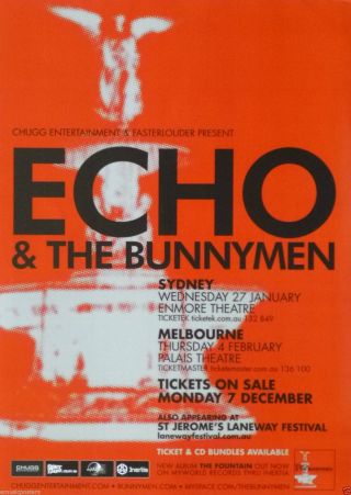 Echo And The Bunnymen 2010 Australian Concert Tour Poster - Post Punk Music