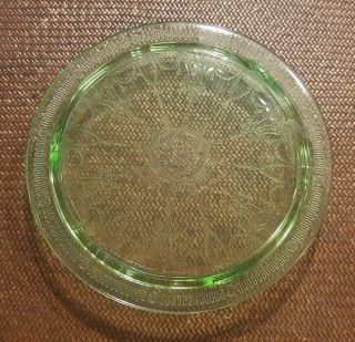Vintage Green Uranium Glass Cake Plate Vaseline Footed Anchor Hocking 10 "